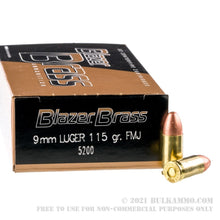 Load image into Gallery viewer, 50 Rounds of 9mm Ammo by Blazer Brass - 115gr FMJ