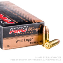 Load image into Gallery viewer, 50 Rounds of 9mm Ammo by PMC - 115gr FMJ